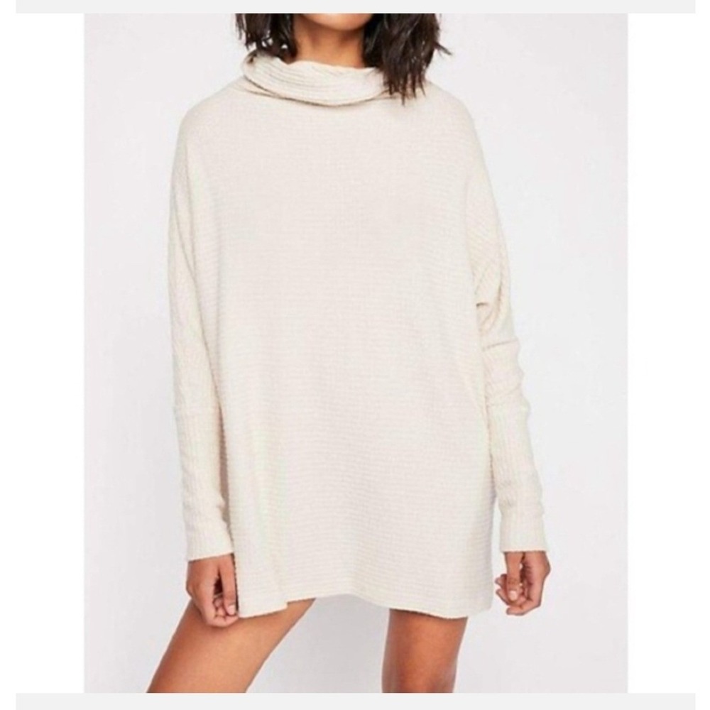 We The Free Kitty Cowl Neck Thermal Waffle Knit Oversized Tunic Longsleeve sz L